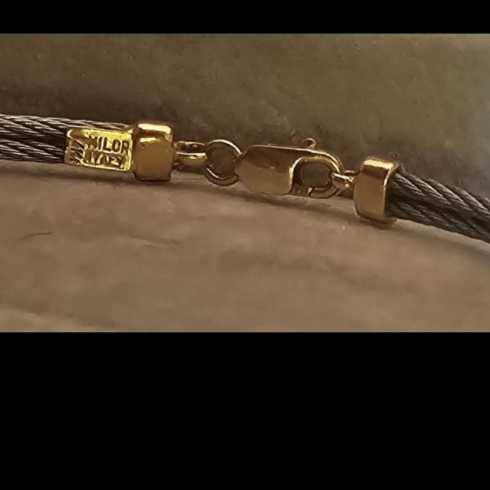 Milor 14k Yellow Gold Xs X's Stainless Steel Cable Bracelet Tennis Italy - Picture 8 of 9